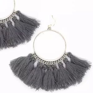 Boho Gray & Silver Fringe French Hook Earrings